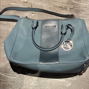 Michael Kors Blue Satchel with Silver Details